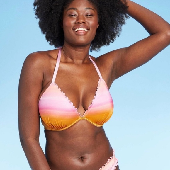Shade & Shore Other - SHADE & SHORE Pink/Orange Ombré Push Up Triangle Bikini Top